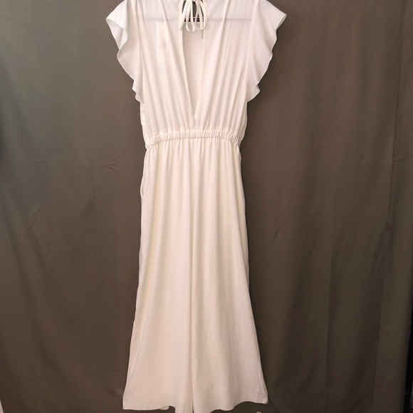 Wide Leg White Jumpsuit With Cutout Back NWT Size Large Brand Mod Ref - Picture 3 of 11
